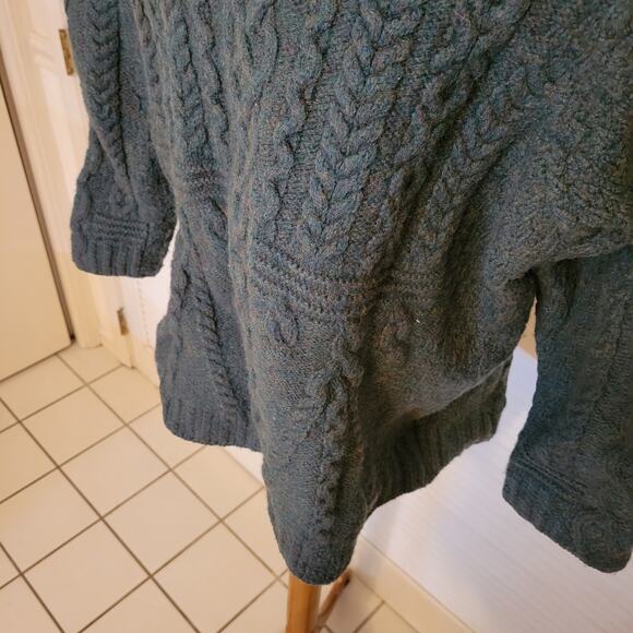 Classic Irish Cable Knit Zip Up Sweater Carraigdonn Merino Wool XL Unisex Warmt - Picture 6 of 8